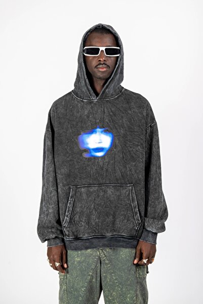 Sekizbiraltı Πλένεται Black Illusion Face Printed Oversize Unisex Hoodie