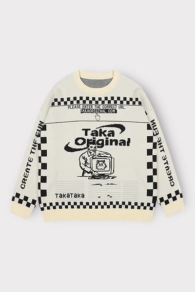 AtegeWear Y2K White Taka Γνήσιο Πλεκτό Πουλόβερ