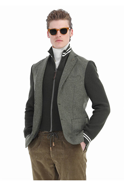 Ramsey Μπουφάν από μαλλί μείγματος χακί μονόχρωμο εφαρμοστό