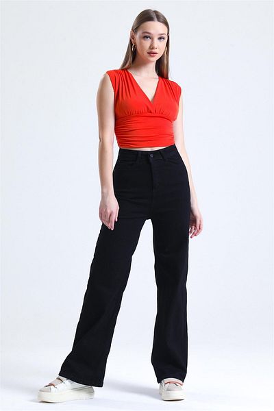 Trn JNS Γυναικείο τζιν παντελόνι Valencia Black Extra High Waist Casual Leg Denim