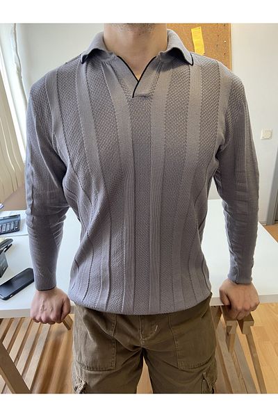 COOL TARZ Smoked Men's Thick Striped Polo Collar Knitwear T-Shirt