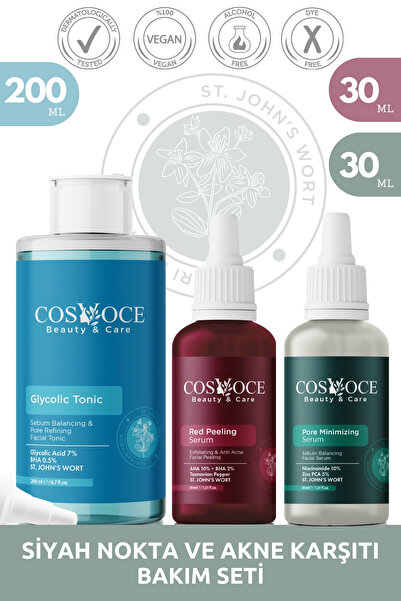 COSVOCE Siyah Nokta Karşıtı Bakım Seti Gylcolic Acid, AHA, BHA, Niacinamide, ...