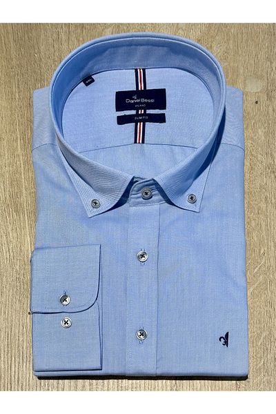 Daniel Bessi Cămașă casual pentru bărbați din bumbac, cu mânecă lungă, slim fit, din pânză Oxford