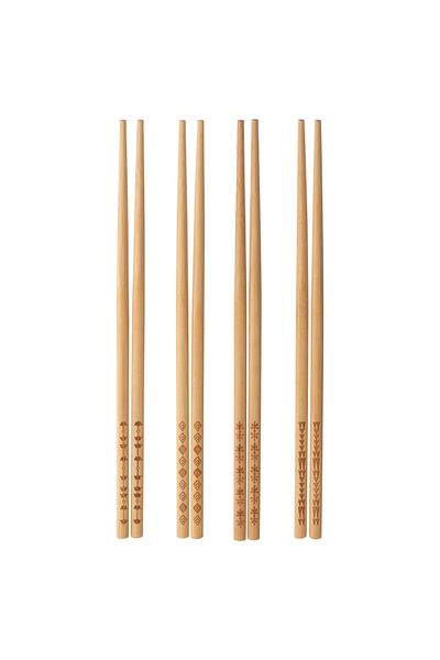 IKEA 4 Pairs Bamboo Chopstick Length: 24 cm Ikea Japanese Chinese Food Patterned Sushi Stick