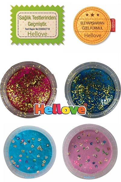 AVMmarketim Rengarenk Slime 4 Adet Simli ve Süslü Sılaym Ele Yapışmayan Slaym Oyun Hamuru