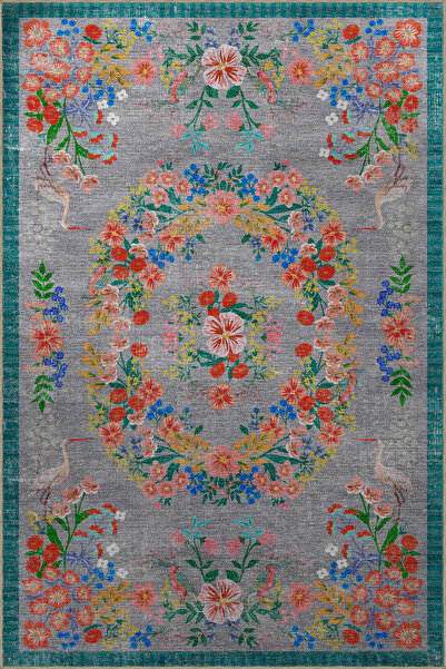 Rugs Modern Halı Floral Mira Gri Tema Çok Renkli Çiçek Desenli Renkli Dokuma ...