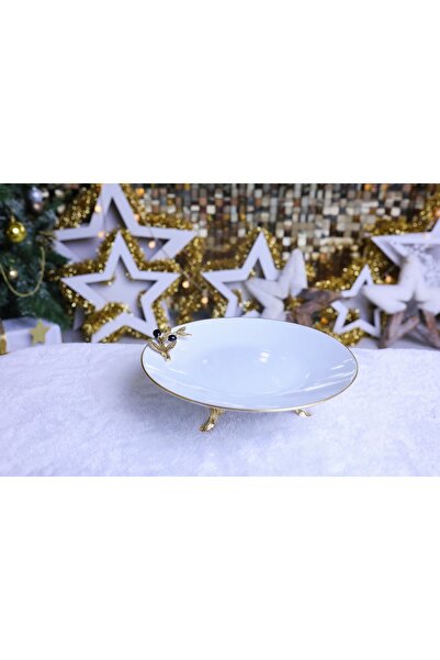 Elta Collection Metal Ayaklı Yaldızlı Porselen Sunumluk Kurabiyelik