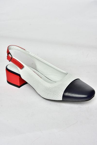 Fox Shoes S908004203 Pantofi de damă cu toc scurt, albastru bleumarin/alb/roșu din piele naturală