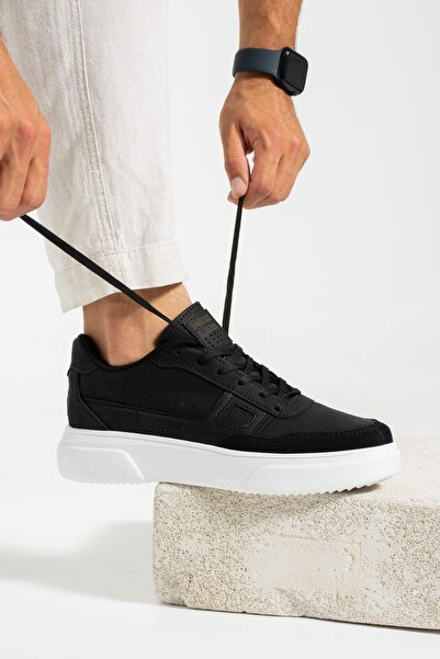 Allyup Ανδρικό αθλητικό παπούτσι - ασπρόμαυρο, ψηλή οδοντωτή σόλα, ραμμένο με...