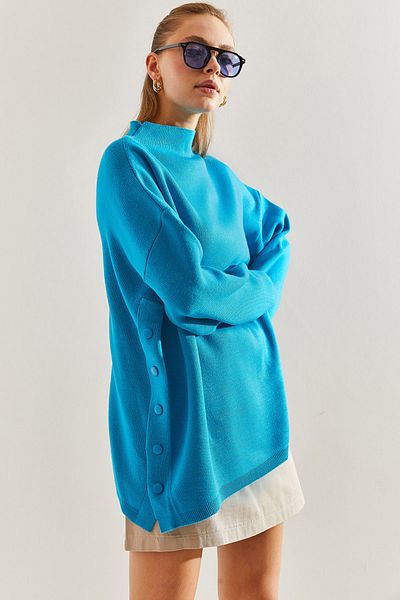 Bianco Lucci Women's Knitwear Sweater with Side Button Detail