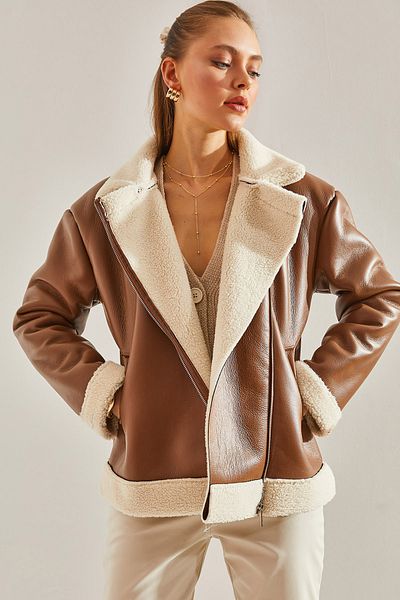 Bianco Lucci Γυναικείο Δερμάτινο Δερμάτινο Παλτό Biker Laminated Lamined 2341