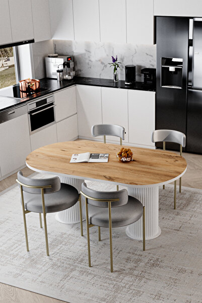 AVVİO Eliza Beyaz Bohem Ayak 80x160 Yemek Masası & Mutfak Masası & Salon Masa...