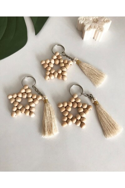 Emtory 30 Adet Püsküllü Naturel Hediyelik Ahşap Anahtarlık