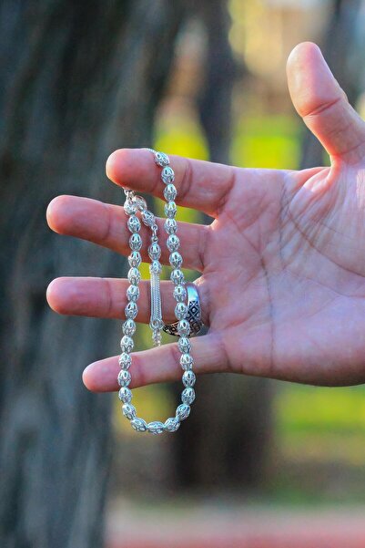 Sahra Gümüş Arpa Kesim Kafes Model Telkari Gümüş Tesbih