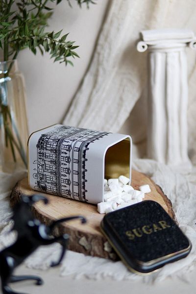 EVLE Er022-3a City Sugar Patterned Square Metal Storage Container 11x11 Cm