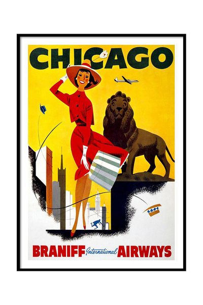 Beril Yamaç Design Studio Reproducere de poster vintage Chicago Braniff Airwa...