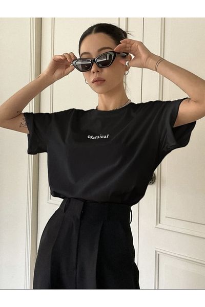 BYMEER Μπλουζάκι Unisex Μαύρο Classic Printed Crew Neck Oversize