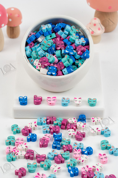 LANDOFACCESSORY POLİMER FİMO BONCUK - TAVŞAN DESENLİ - TAKI AKSESUARI - 10 ADET