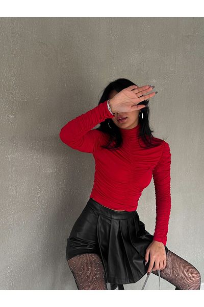 gozdefashion Women's Turtleneck Gathered Crop