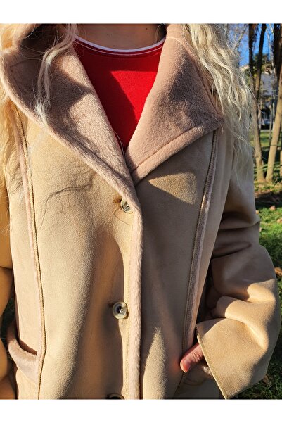 for example Osmanlı Hanedan Modası Çok Yüksek Kalitede Krem Renk Kürklü Nubuk Deri Kadın Palto