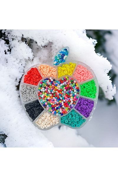 Hobimos Vibrant Colored Fimo Multi-Purpose Sand Bead Set in Apple Box with 12 Compartments