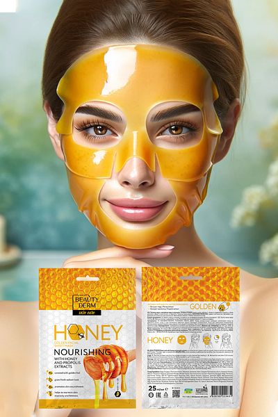 BEAUTY DERM Face Mask Honey and Propolis Extract Gold Foil Supported Intensive Moisturizing Sheet Mask 25 ml