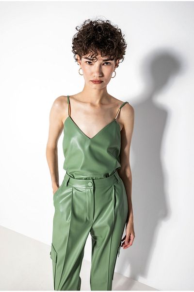 KAMEYA Metal Detailed Faux Leather Blouse