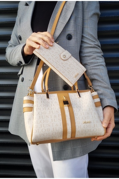 Just Polo JUSTPOLO WOMEN'S CREAM CAMEL 4 COMPARTMENT HAND AND SHOULDER BAG WA...