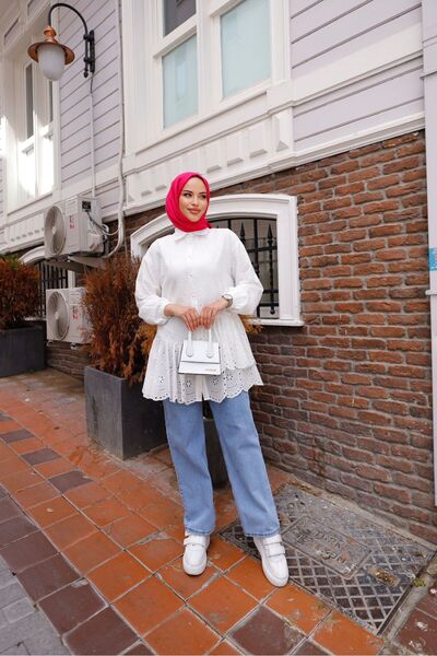PİNK FLY Frilly Scallop Tunic White