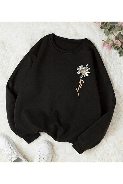 khufu Hanorac negru Zero Zero cu imprimeu Daisy