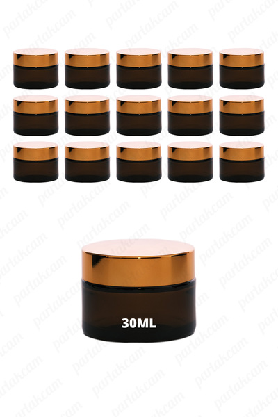 parlakcam 30ml amber krem kavanozu cam krem kutusu parlak gold renk koruma ka...