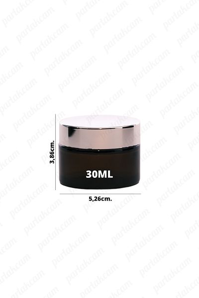 parlakcam 30ml amber cream jar glass cream box with shiny silver color protection lid 30cc glass jar (6 pcs)