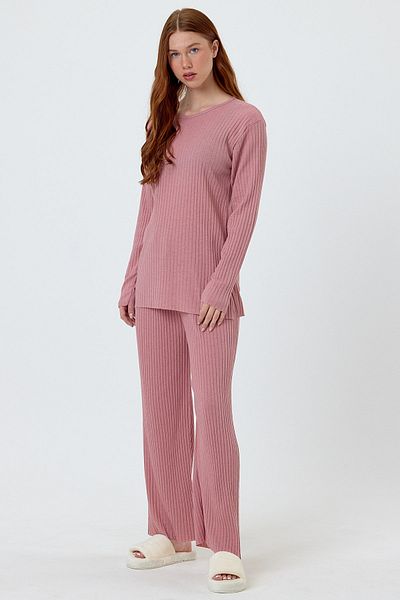 MEBA Women's Seasonal Long Sleeve Corded Powder Pink Pajama Set