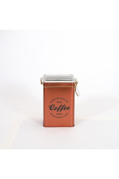 EVLE Ef043-k2 Sn_coffee Copper Patterned Rectangular Metal Storage Container 8x10 Cm
