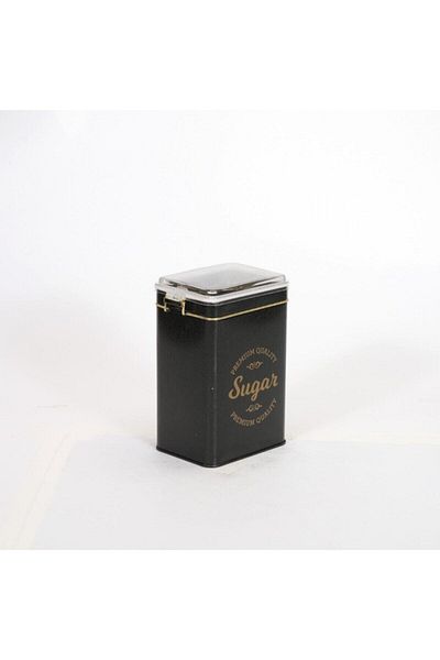 EVLE Ef043-k7 Sn_sugar Black Patterned Rectangular Metal Storage Container 8x10 Cm