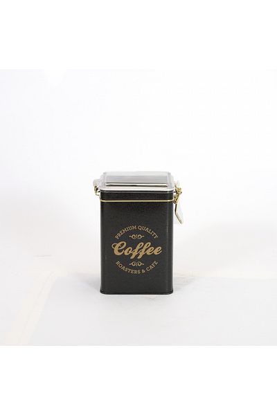 EVLE Ef043-k4 Sn_coffee Black Patterned Rectangular Metal Storage Container 8x10 Cm