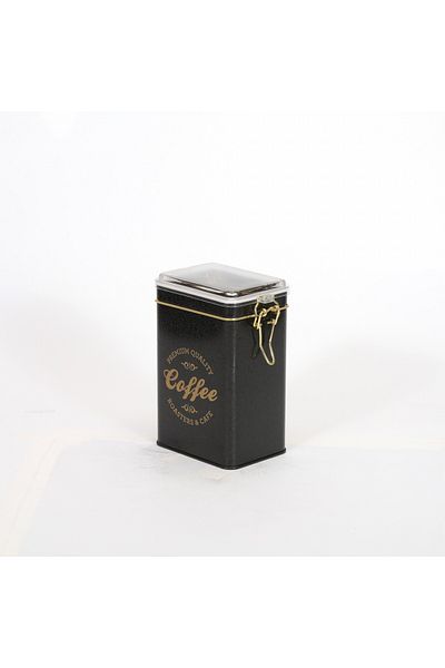 EVLE Ef043-k4 Sn_coffee Black Patterned Rectangular Metal Storage Container 8x10 Cm
