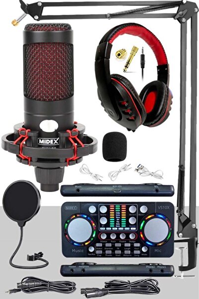 Midex CXN-30 Persuasive Paket-3 Stüdyo Mikrofon Ses Kartı Kulaklık Stand (Kay...