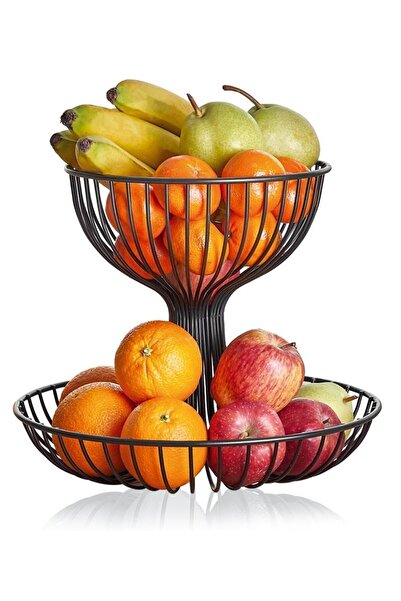 5DM Happy Διώροφο Μαύρο Μεταλλικό Διακοσμητικό Καλάθι Φρούτων και Παρουσίασης