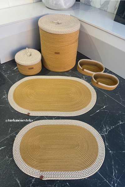 Türkmen Ev Tekstil Jute Wicker Bathroom set, 40 x 45 laundry basket, Bath mat, vanity basket, Dirty basket, Bathroom, decor