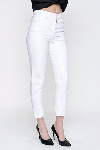 MAKRAS EXCLUSIVE Monera 2024 - Women's White Plain Mom Jean Trousers
