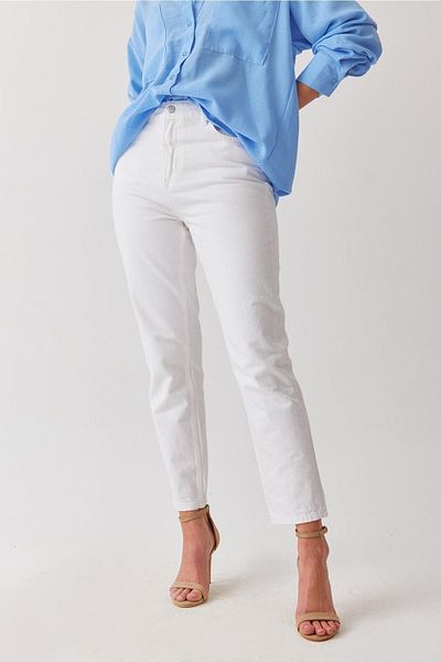 Geppetto Blugi albi din denim cu talie înaltă - Lycra, Mom Fit, model 2024