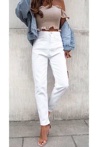 Geppetto Lora Super White Mom Boyfriend Jeans Jean ψηλόμεσο ελαστικό 2024