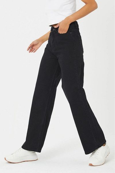 Geppetto Daniella Colorfast Jet Black Pantaloni de blugi Palazzo cu talie foarte înaltă Lycra 2024
