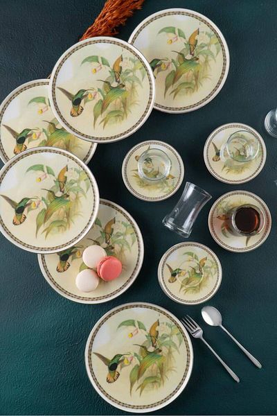 PERLAEVKAHVE Bee Bird 18 Piece Porcelain Cake Set
