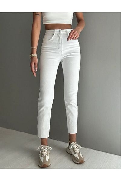 MAKRAS EXCLUSIVE Vargasss Jean 2024 - Γυναικείο λευκό ψηλόμεσο Mom Jeans