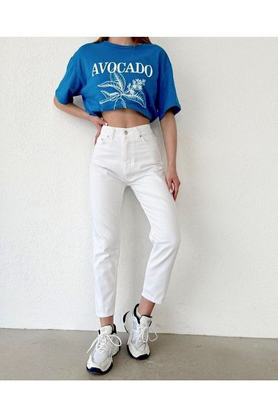 Geppetto 2024 Model Alb Blugi până la gleznă Mom Jean