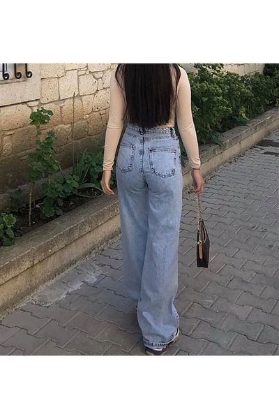 MAKRAS EXCLUSIVE Rotii Blue Snow Wash Power Lycra Super High Waist Leg Leg Jean Palazzo 2024