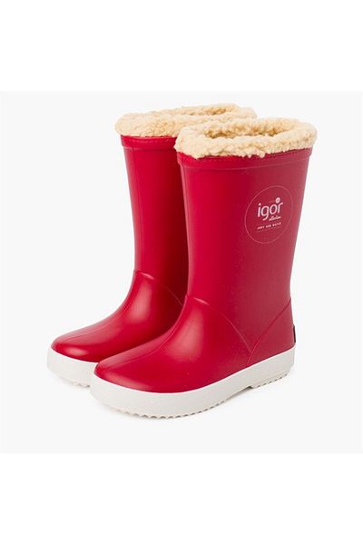 IGOR W10207 Splash Nautico - حذاء المطر Borreguito للجنسين باللون الأحمر مع فرو من الداخل