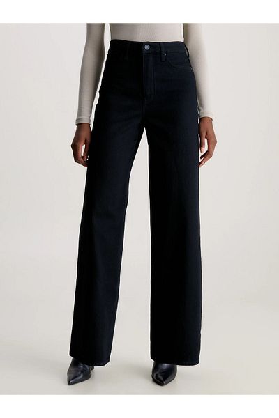 Geppetto Lora Solmaz Pantaloni Jeans Palazzo Casuali din Lycra cu talie extra inalta neagra Jet
